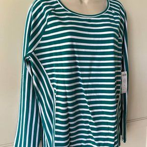 Chico's Jade & White Striped Long Sleeve Top- Chico's SZ 2 (12)